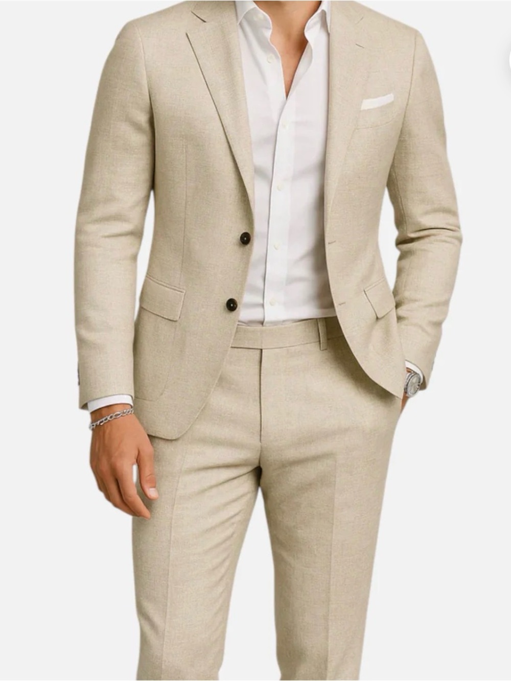 Men's Tailored Beige Suit Jacket & Trousers